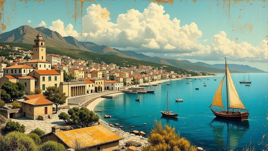 Majestic Old-World Port Town in Crete, Viewed from the Turqu...