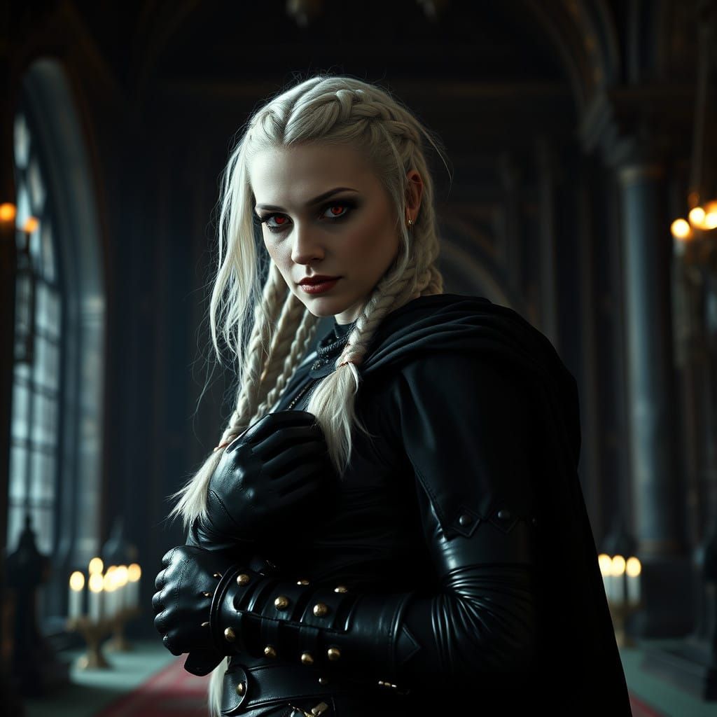 Elegant Vampire Woman in Dark Castle Regality