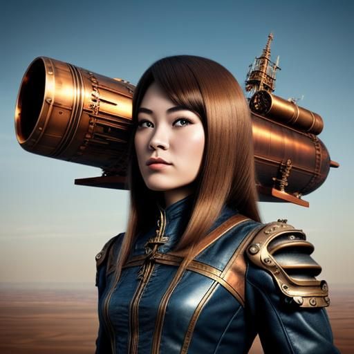 Steampunk Rocket Woman Ascends to the Sky