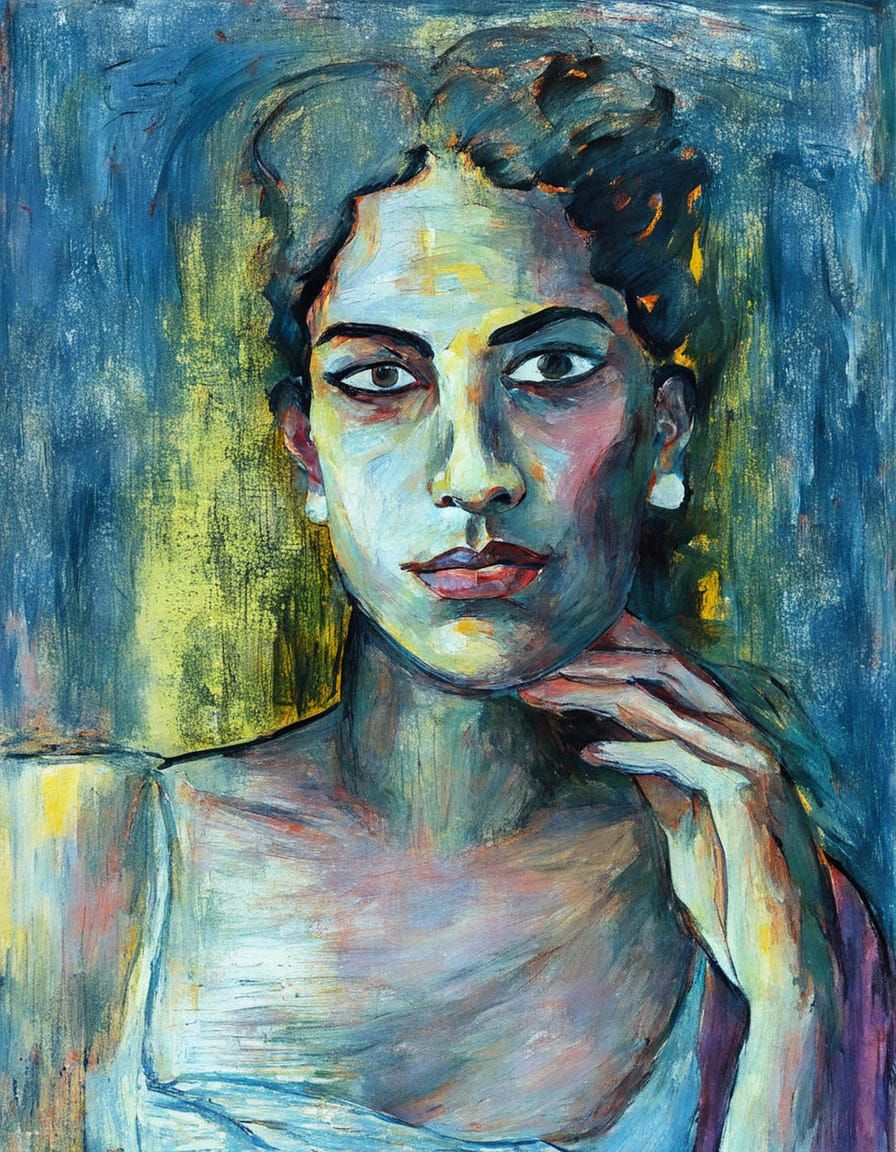 Brooding Woman Portrait in Expressionist Style