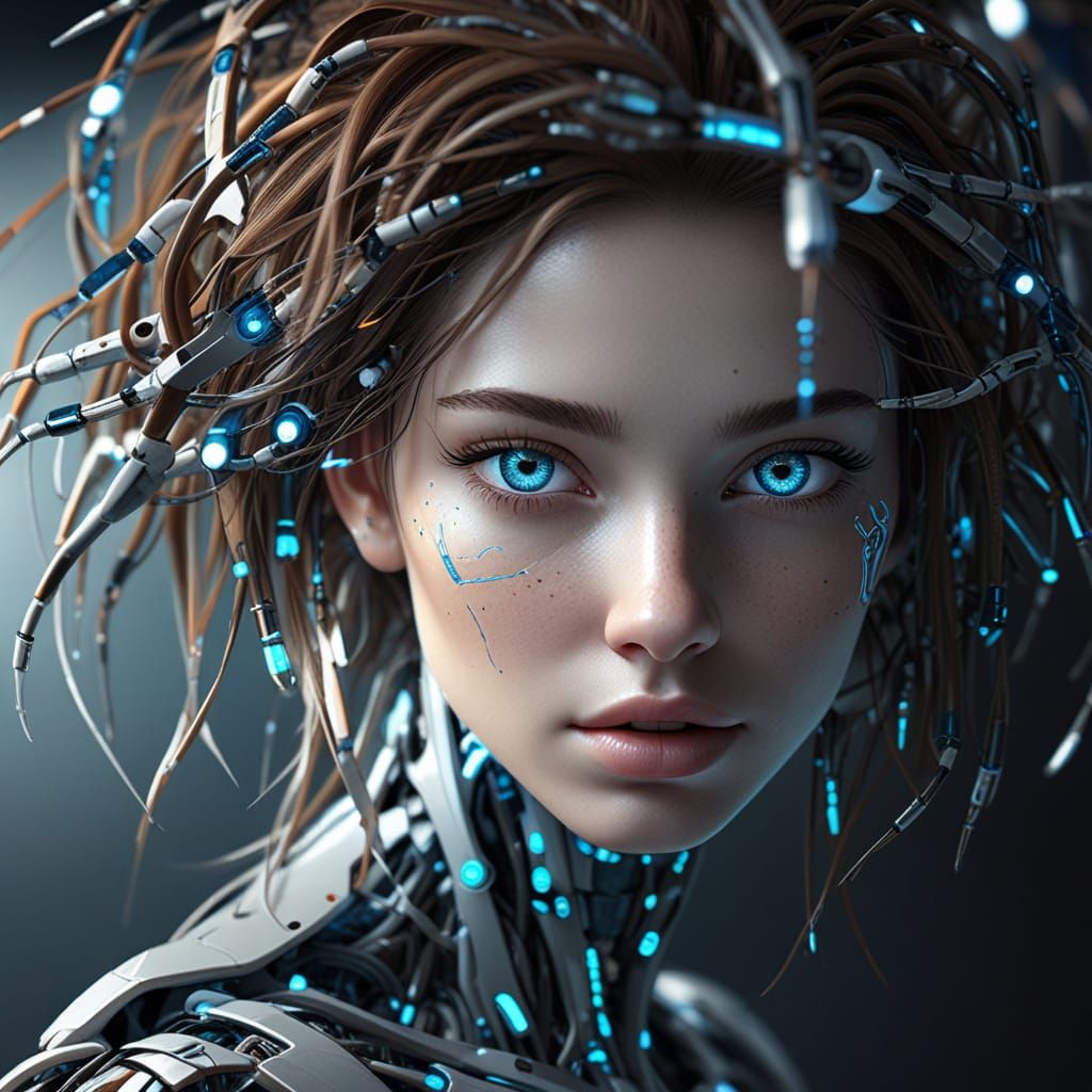 Hyper-Realistic AI Woman with Glowing Circuits
