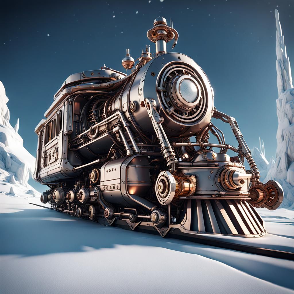 Steampunk Train at North Pole in 8K