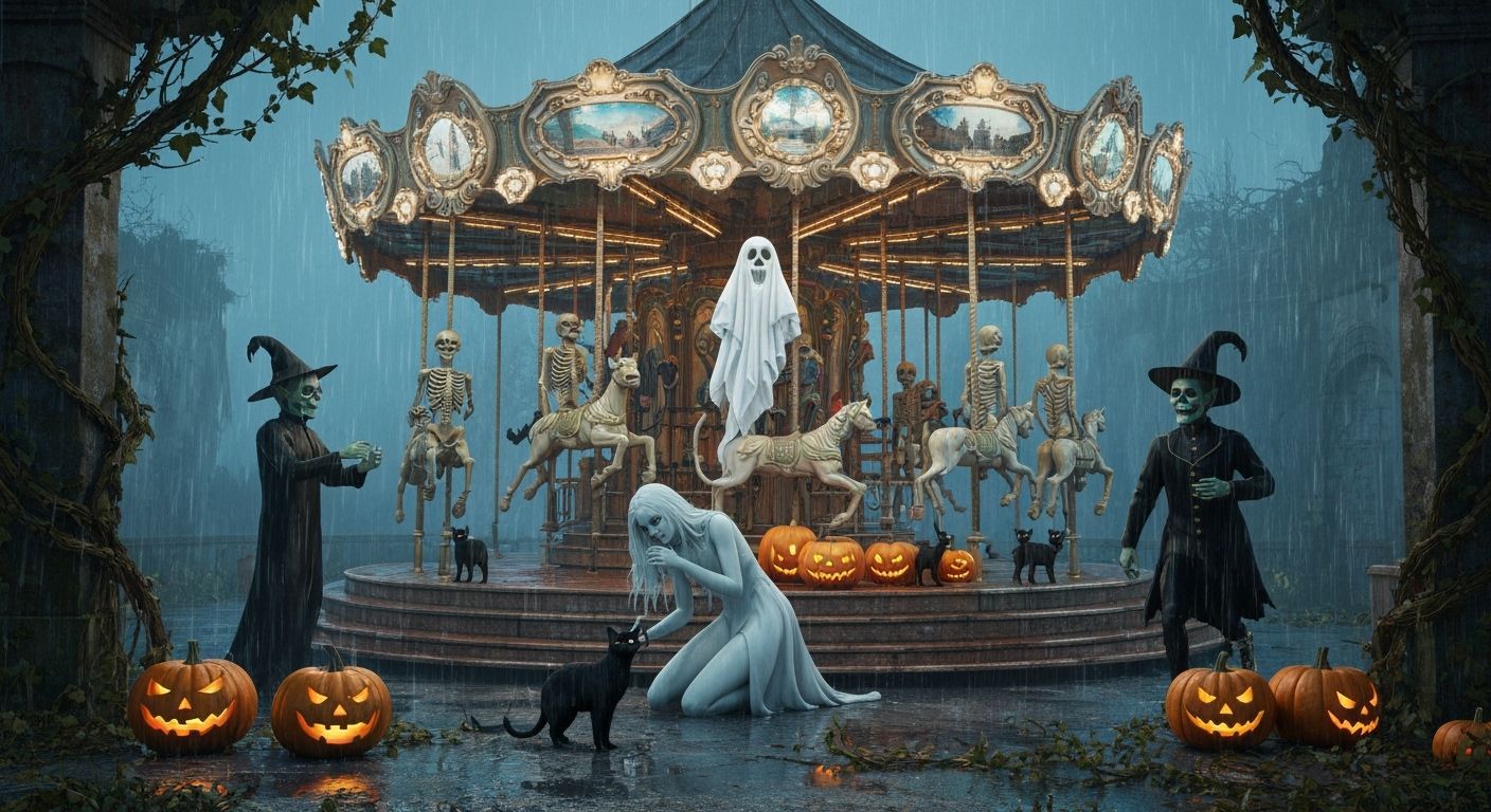 Halloween Carousel with Ghosts, Goblins, and Skeletons