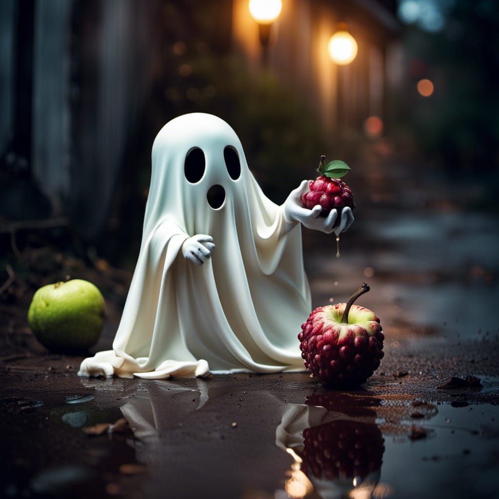 Cute Ghost Enjoys a Sugar Apple