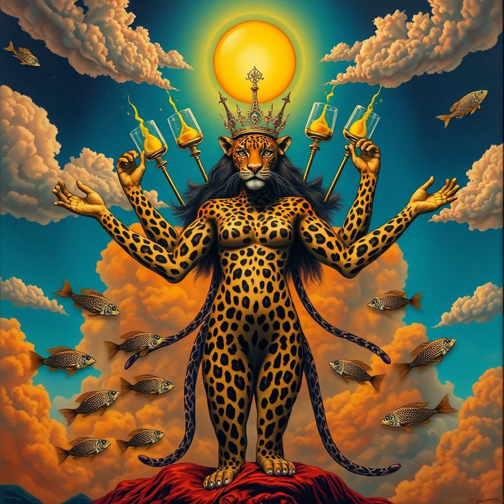 Surreal Leopard Queen in Dreamscape, Salvador Dali Style