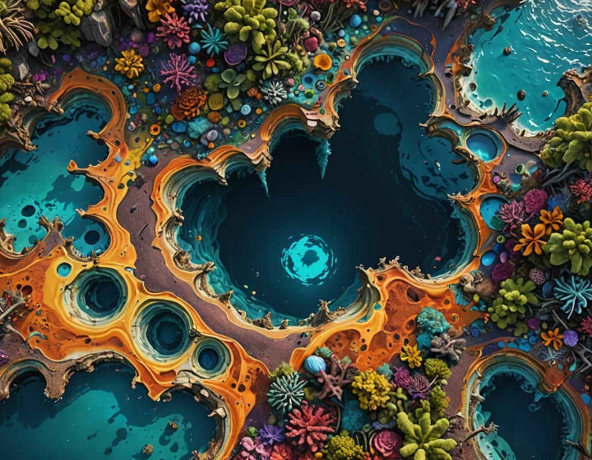 Psychedelic Ocean Sinkhole Disaster in Hyperrealism