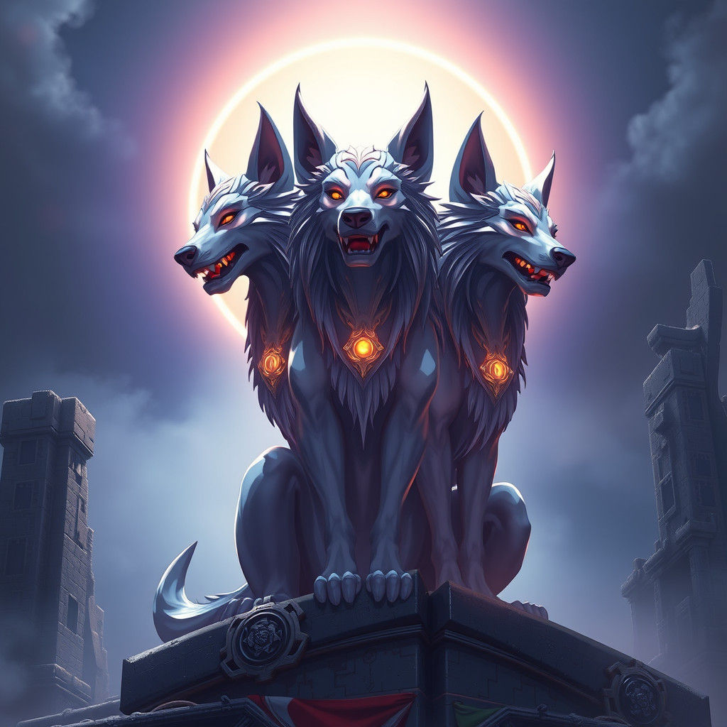 Majestic Three-Headed Cerberus in Anime 3D Art