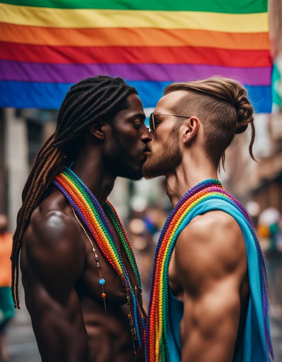 Gay Hippie Kiss with Rainbow Accessories