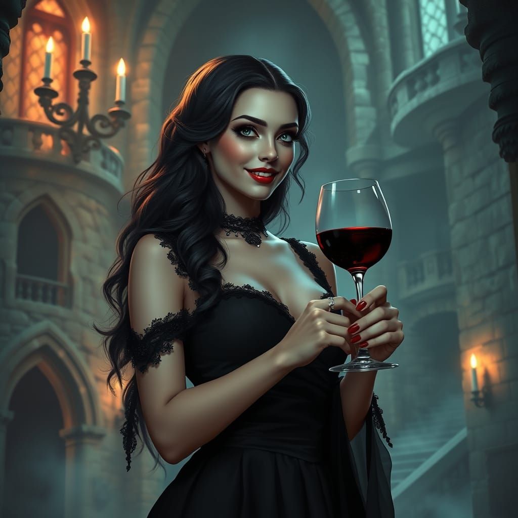 Gothic Vampire in Ancient Castle at Night
