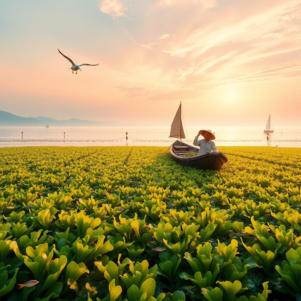 Serene Seaweed Farm in Golden Sunrise Light