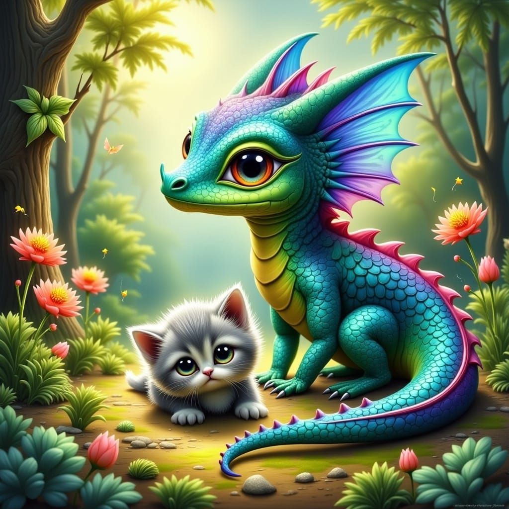 Dragon at Play in a Whimsical Forest