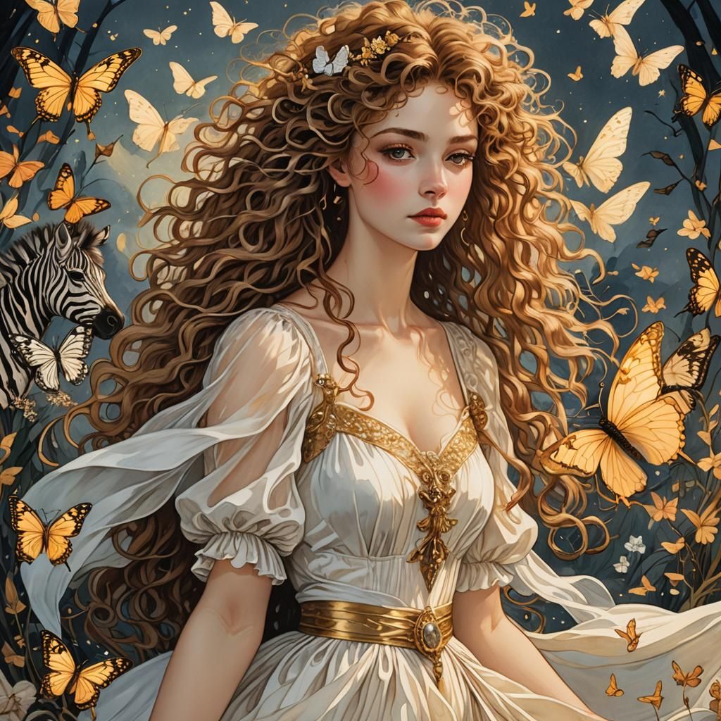 Whimsical Woman Portrait in Arthur Rackham Style