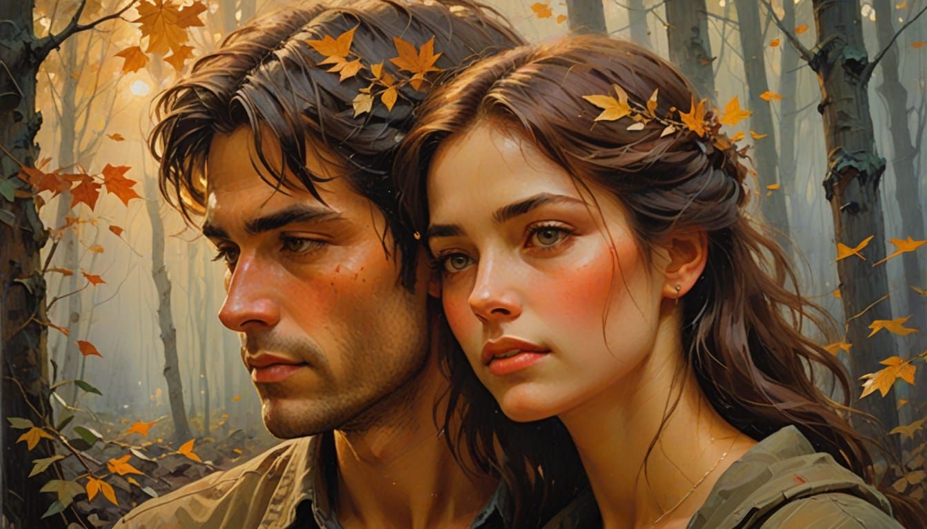 Couple Embracing in Autumn Mist