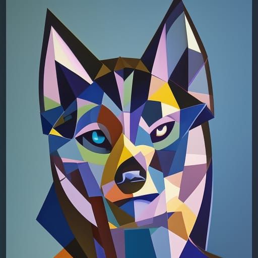 Cubist Husky in Neo-Cubism Style