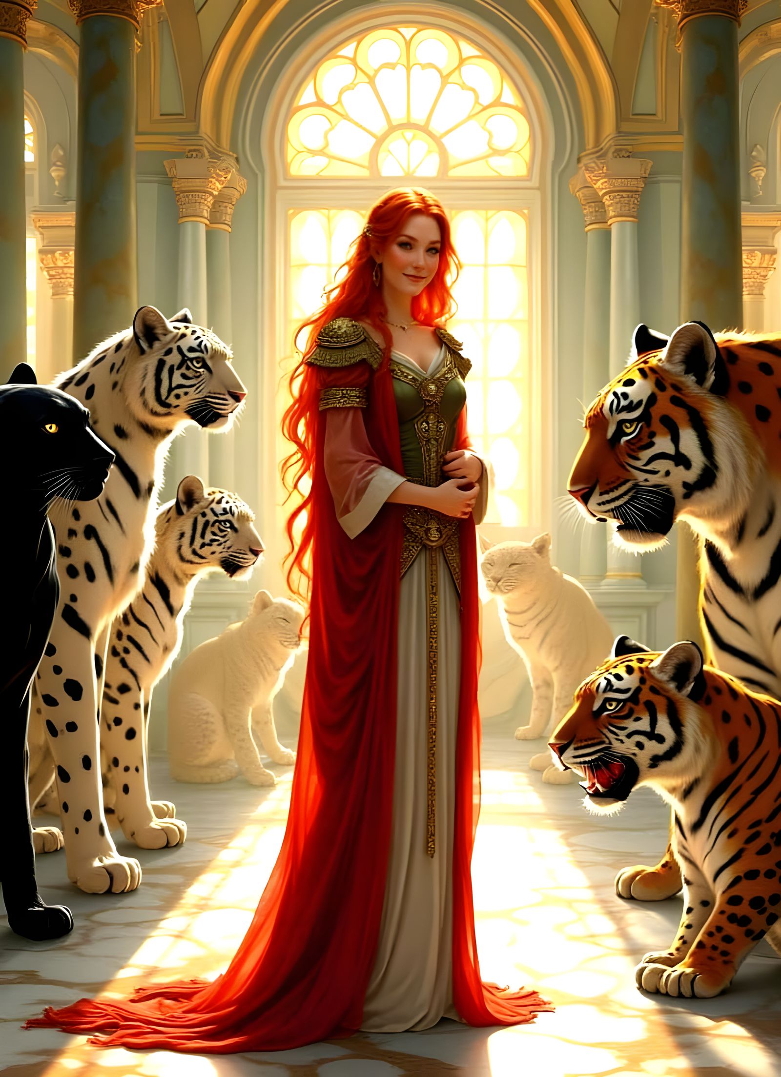 Elven Queen in Grand Hall, Art Nouveau Style