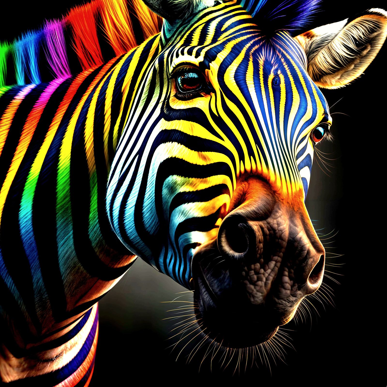 Hyperrealistic Rainbow Zebra with Shimmering Prisms