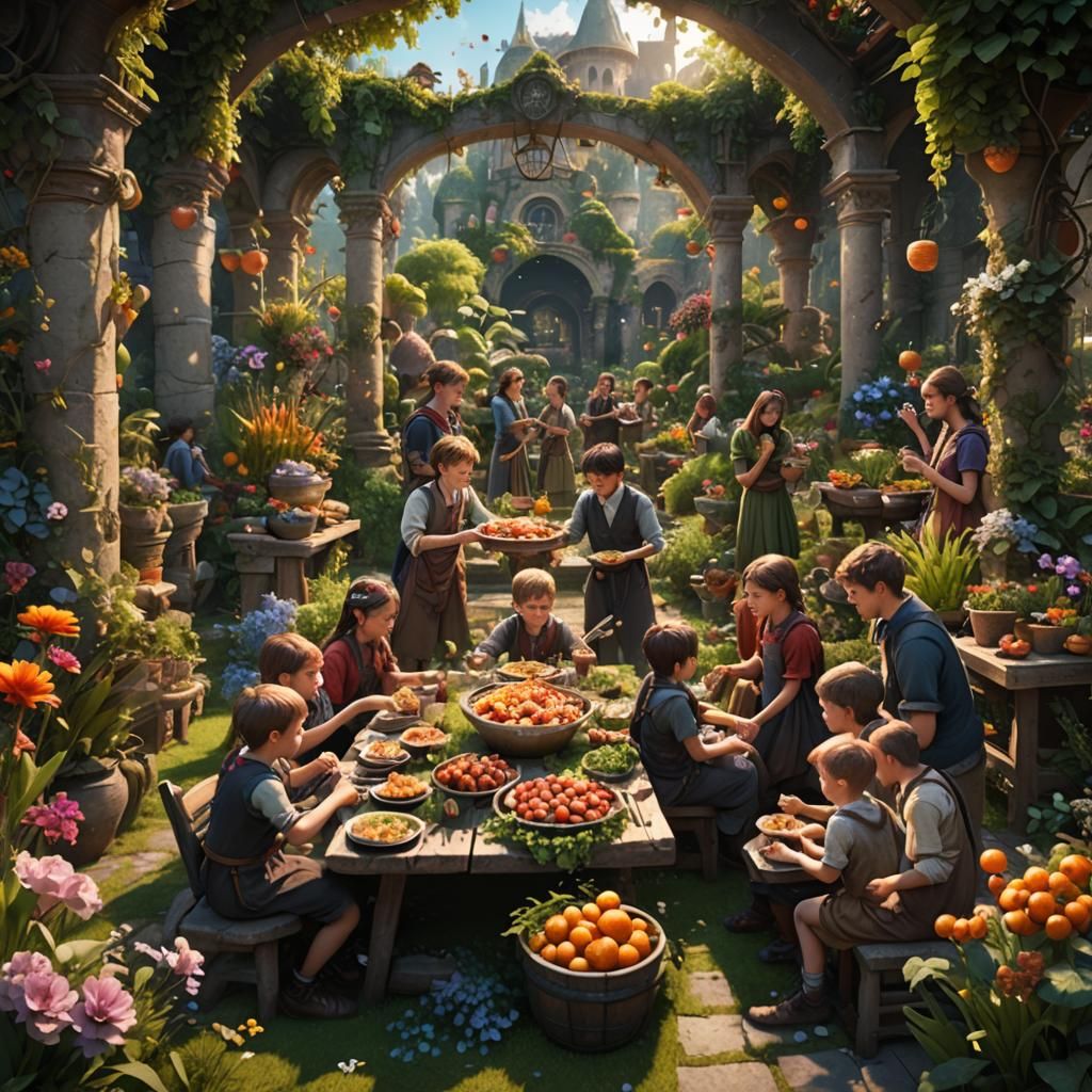 Children's Feast in a Fantastical Garden