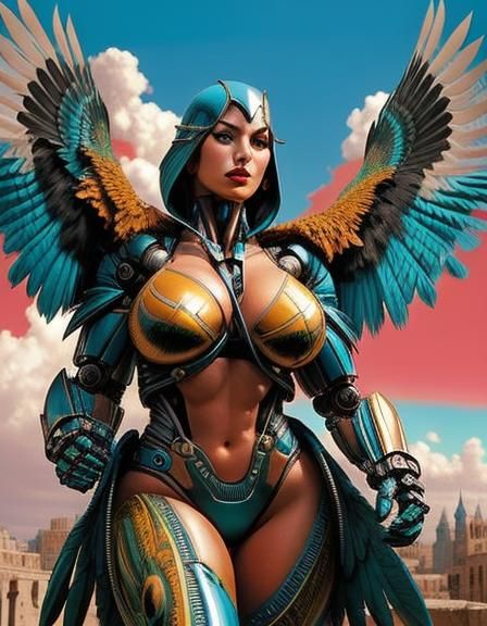 Bird-Person Superhero in Expressionist Comic Style