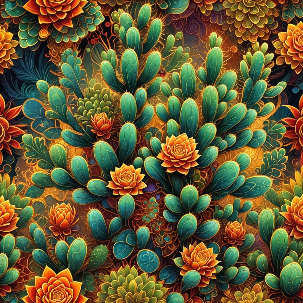 Mystical Cactus Fractal with Zentangle Patterns in 3D