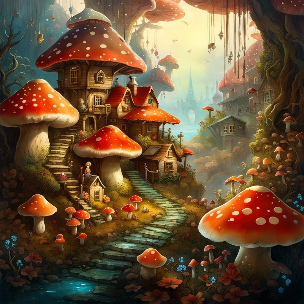 Mushroom Village Harvest Festival in Fantasy Style