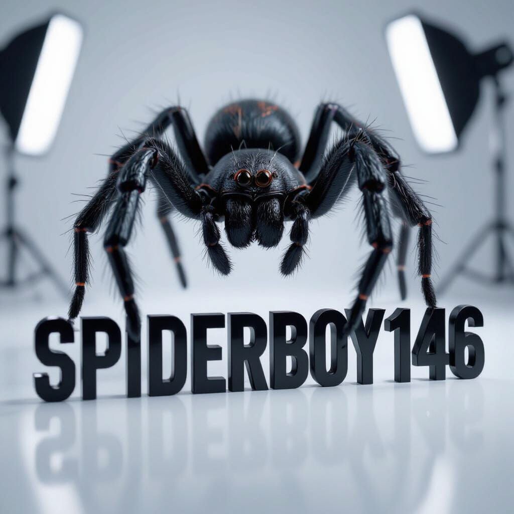 Realistic Toy Spider Above "Spiderboy146" Text