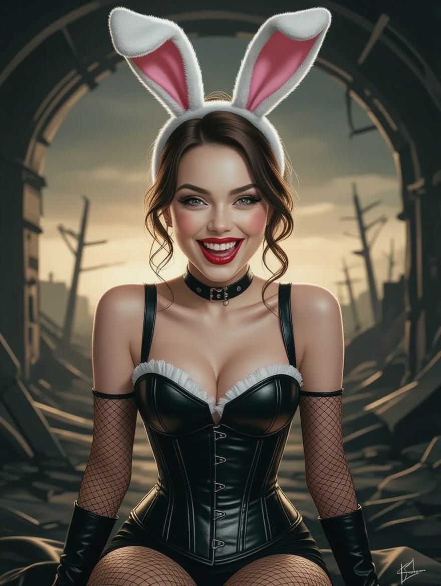 Cyberpunk Bunny Girl in Post-Apocalyptic Wasteland