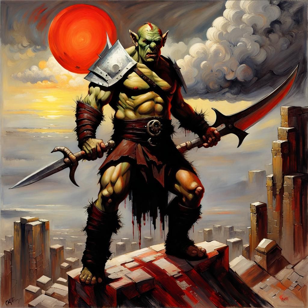 Orc Warrior with Glowing Scimitar: Fantasy Art