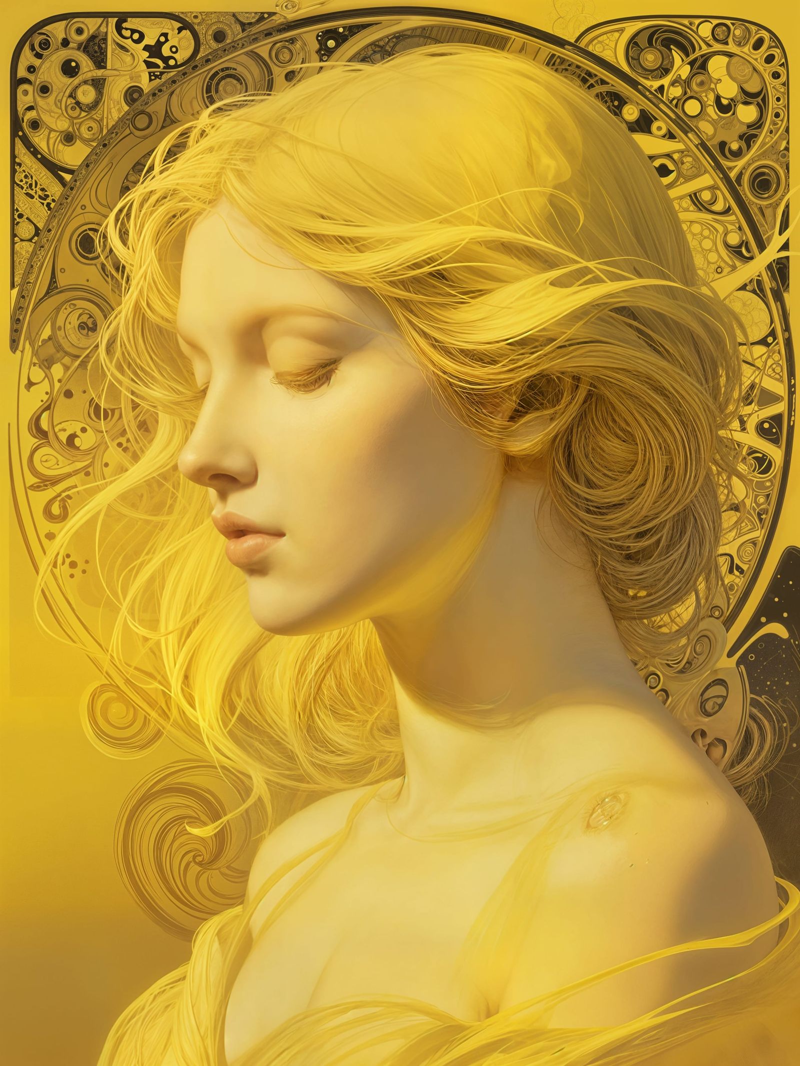 Serene Female Portrait in Dominant Yellow Palette