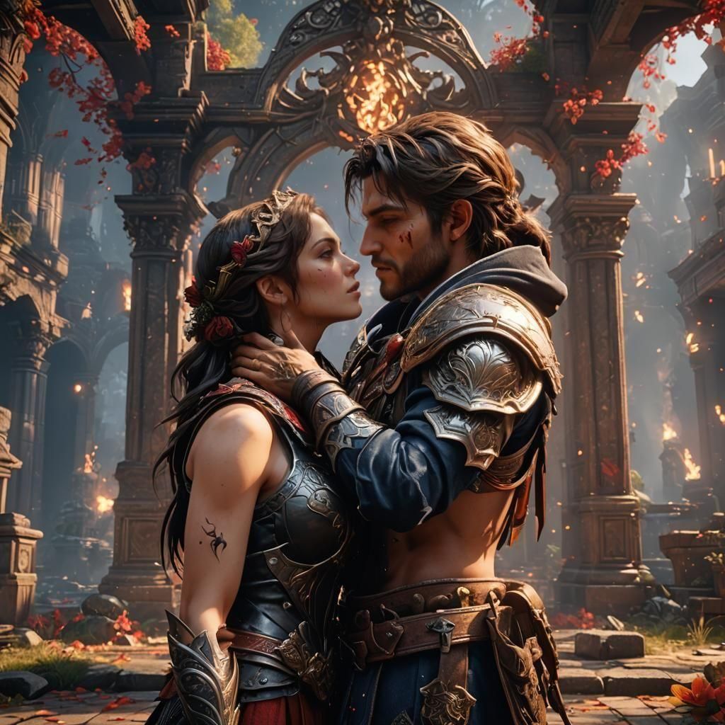 Passionate Kiss in 3D Game Cinematic Style
