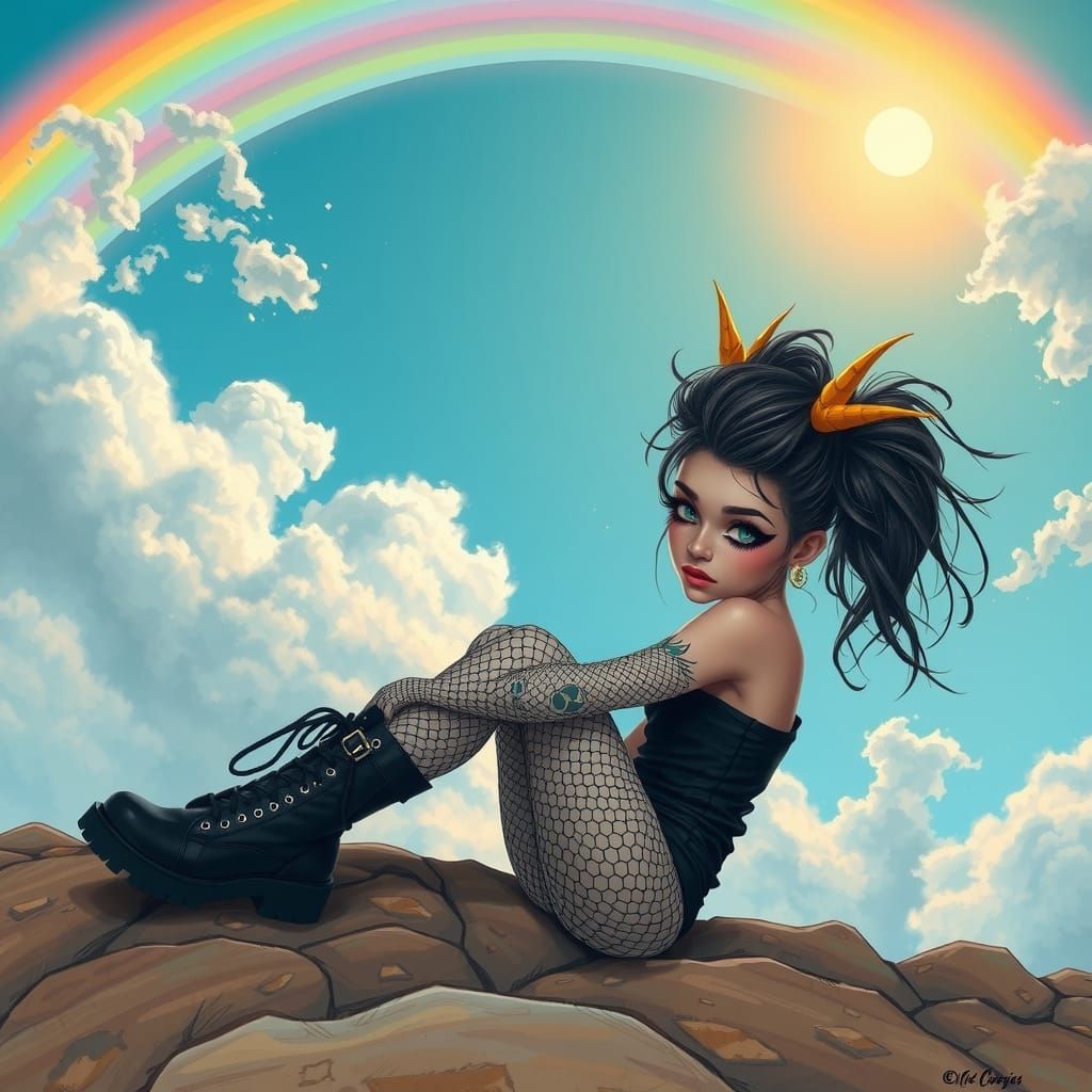 Gothic Girl at Rainbow's End in Pop Surrealist Style