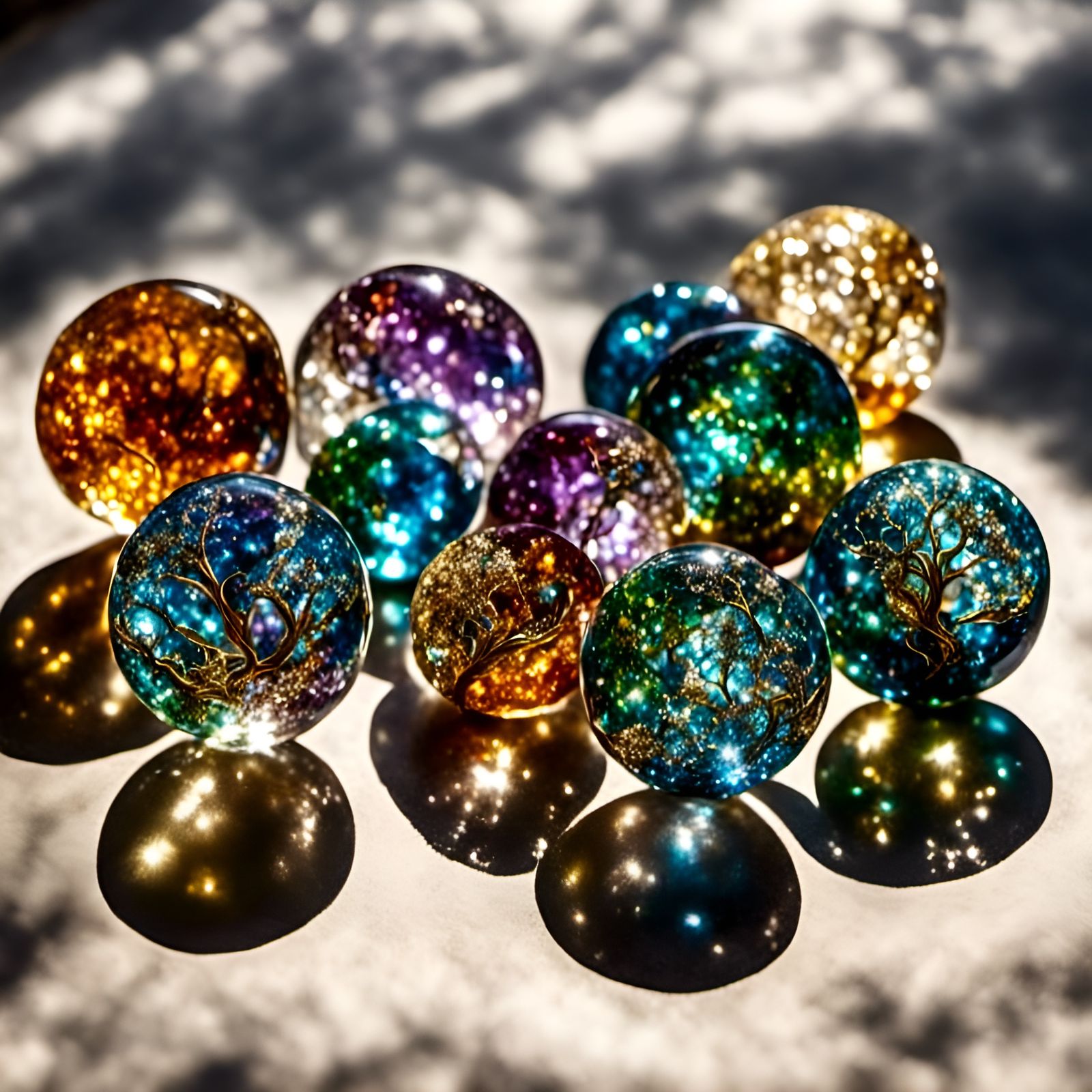 Hyperrealistic Gemstone Marbles with Crystal and Gilt
