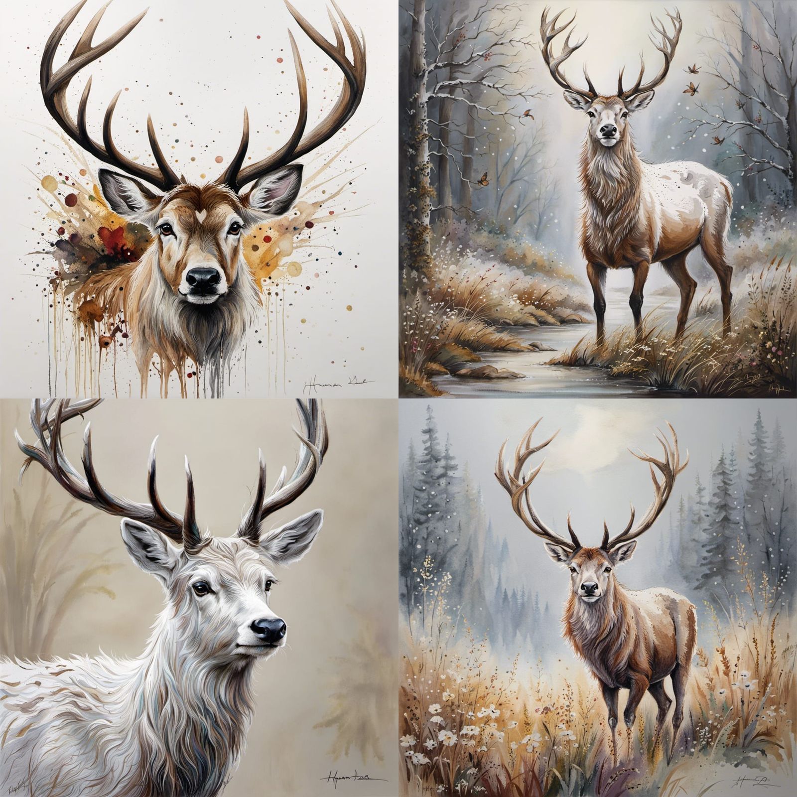 White Stag in Watercolor Style