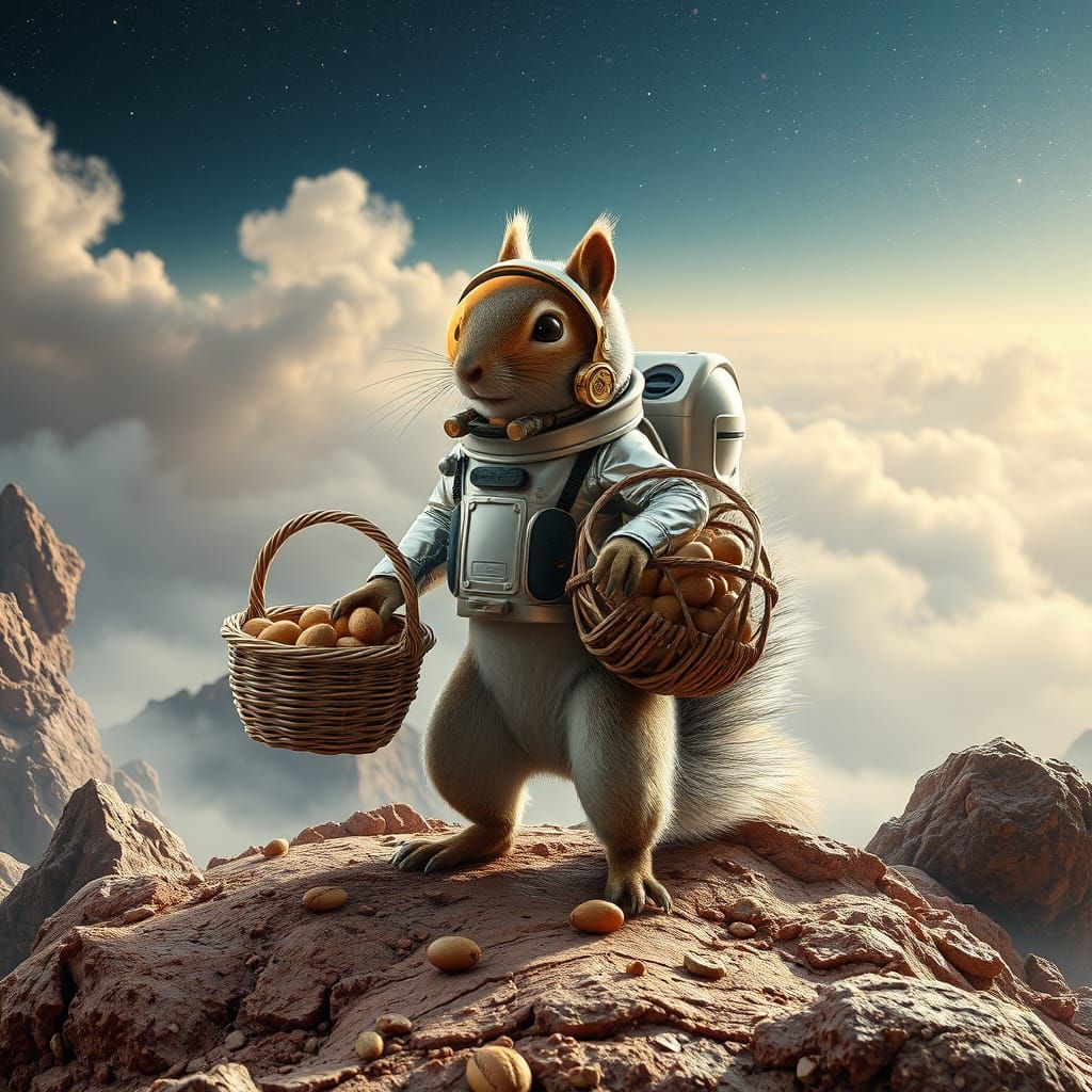 Squirrel in Metallic Spacesuit on Distant Gaseous Planet
