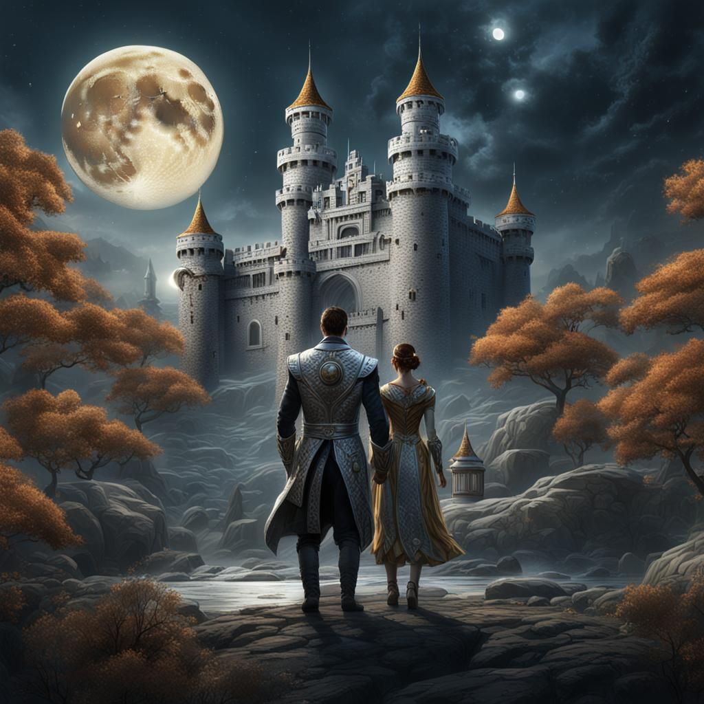 Fantasy Castle Scene with Silver Accents