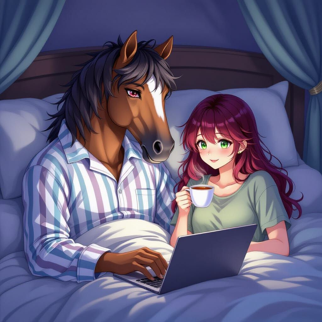 Fabulous Horse-Headed Man in Anime Style