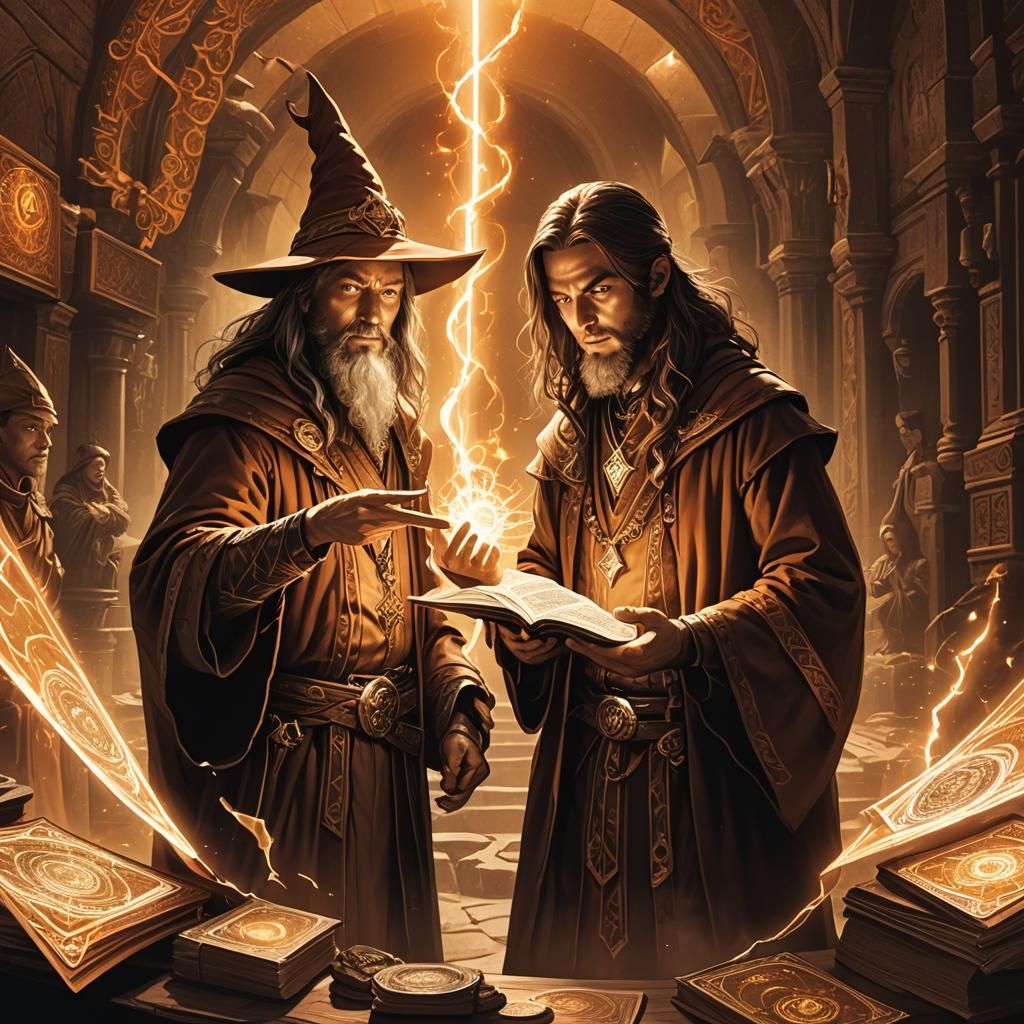 Wizard and Apprentice in Magic Card Game Style