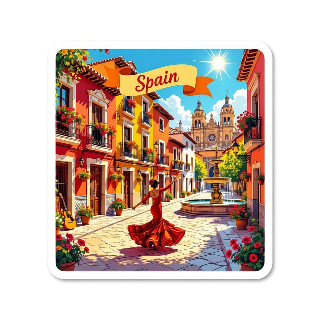 Vibrant Spain Travel Sticker with Flamenco Dancer