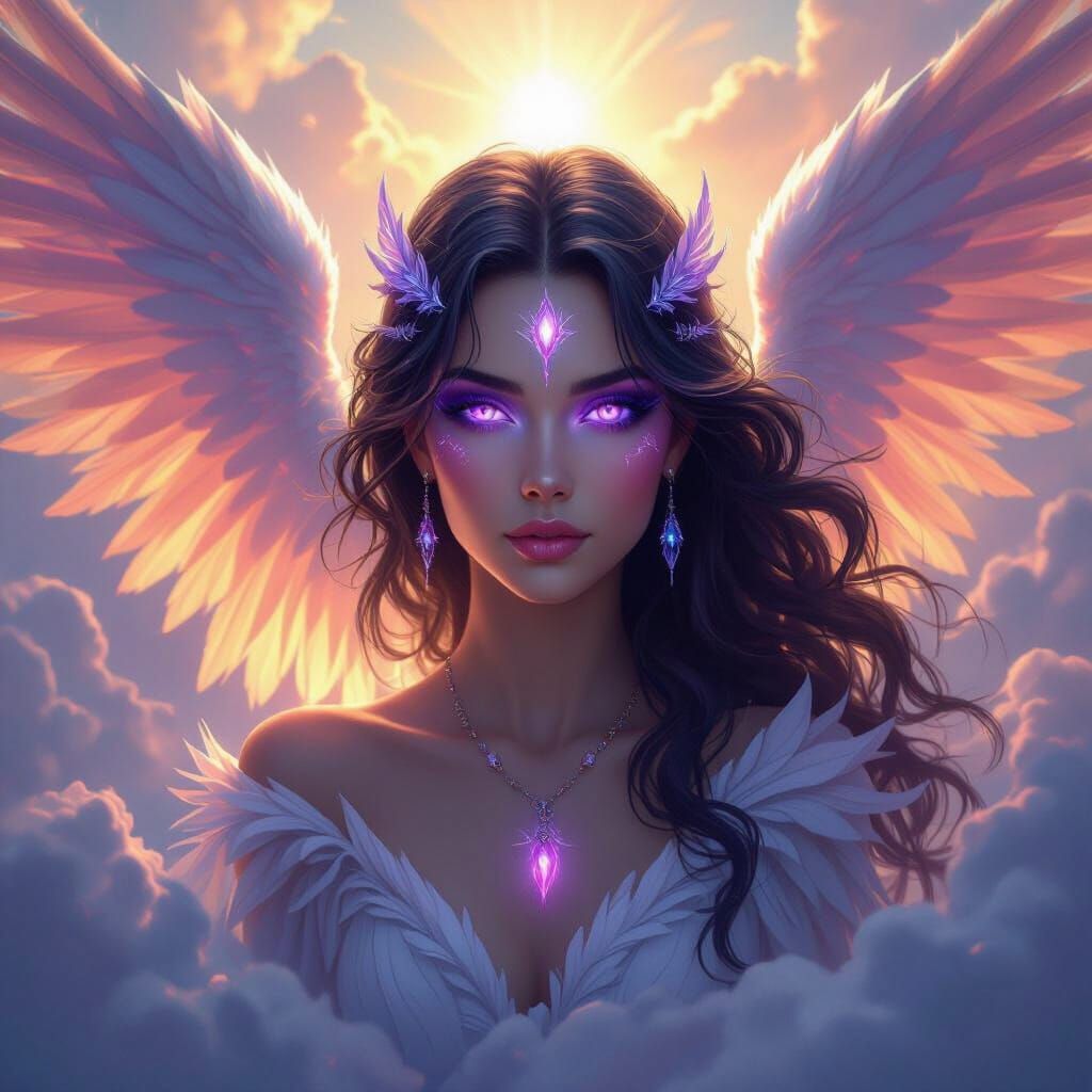 Elemental Goddess with Purple Eyes in Fantasy Style