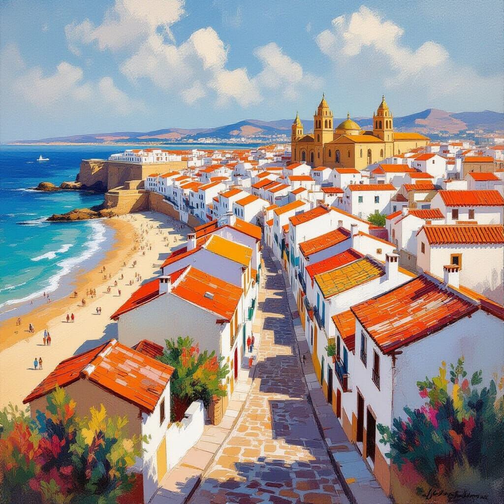 Cadiz Cityscape in Impressionist Surreal Style