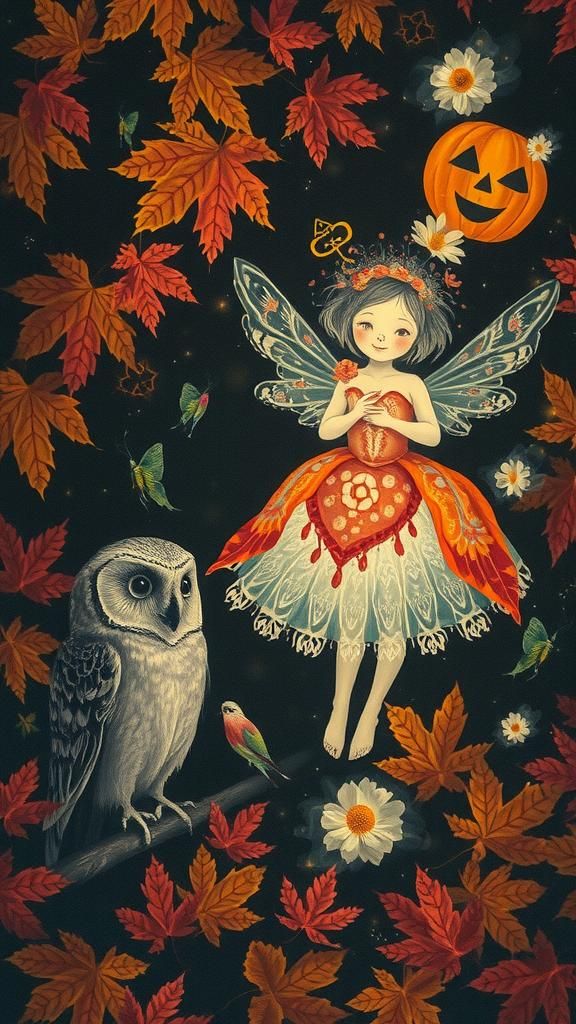 Fairy in Surreal Autumn Dreamscape, Rayograph Style