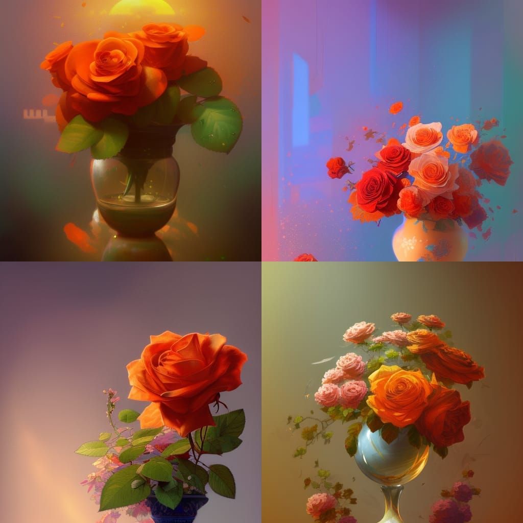 Rose in Vase, Digital Art, Hyperdetailed Lighting