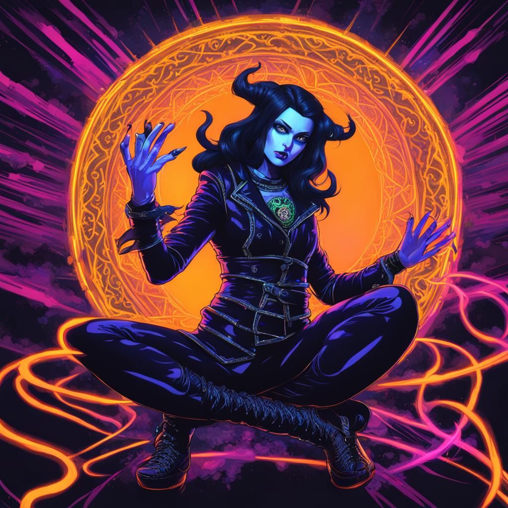 Gothic Genie Casting Spell with Shadow Lightning