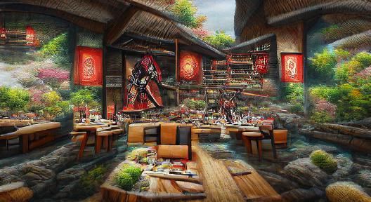 Fantasy Samurai Restaurant in Detailed Digital Painting