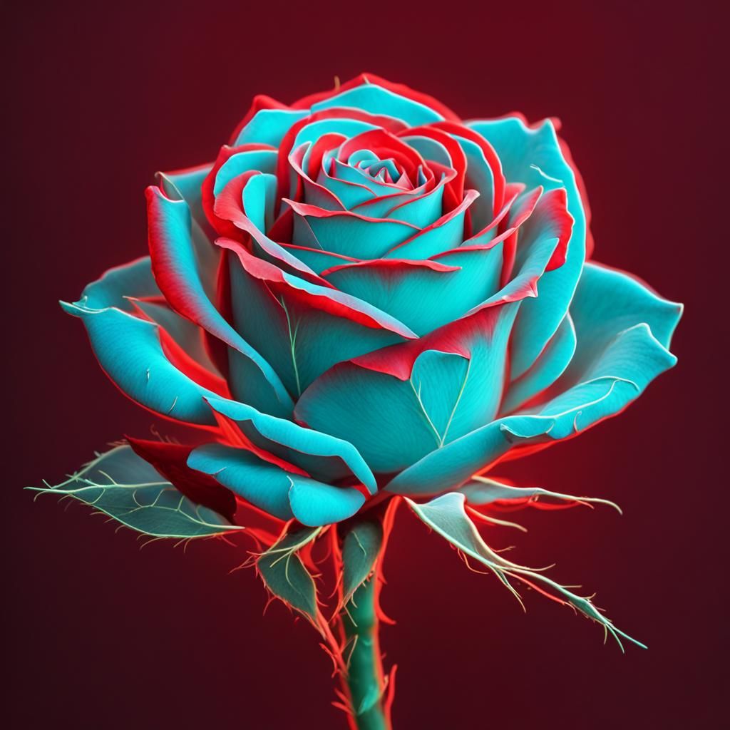 Neon Red and Cyan Fire Rose