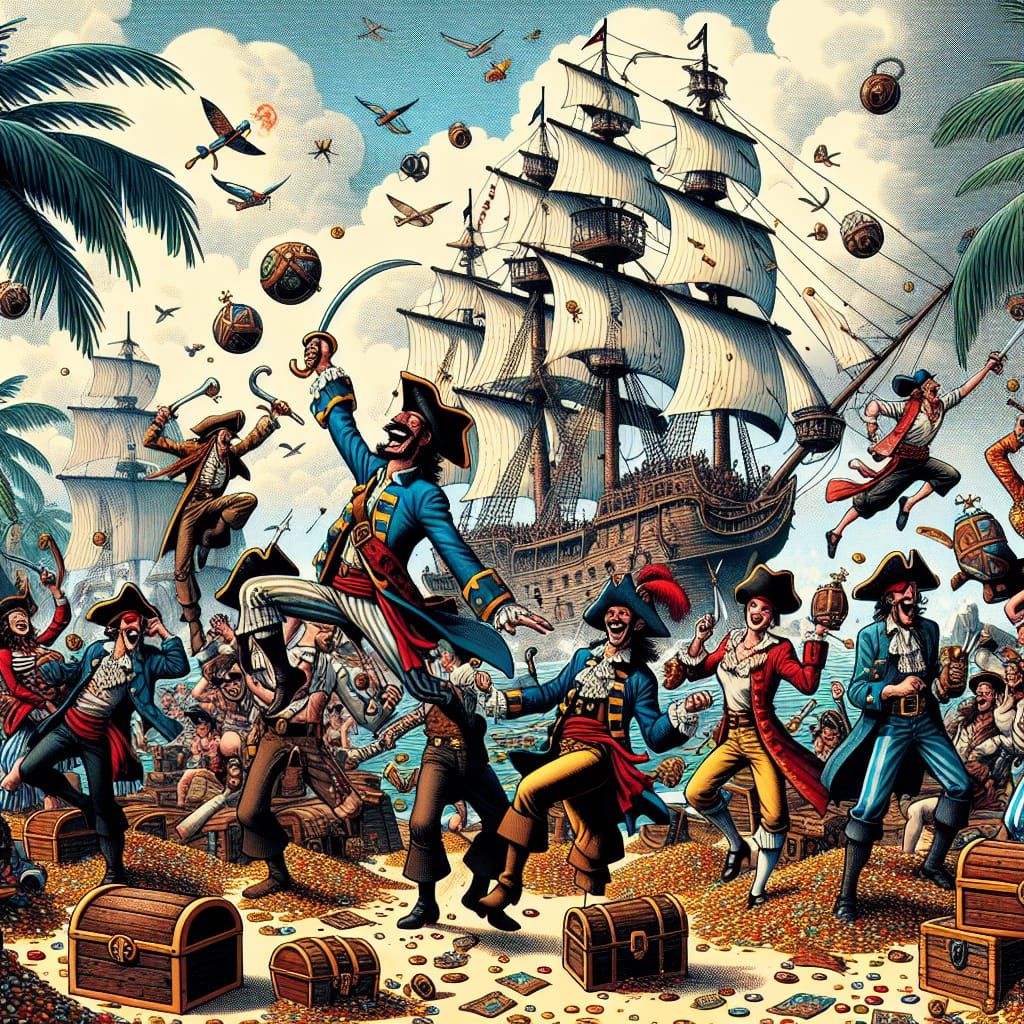 Pirate Party in a Nautical Adventure Comic World