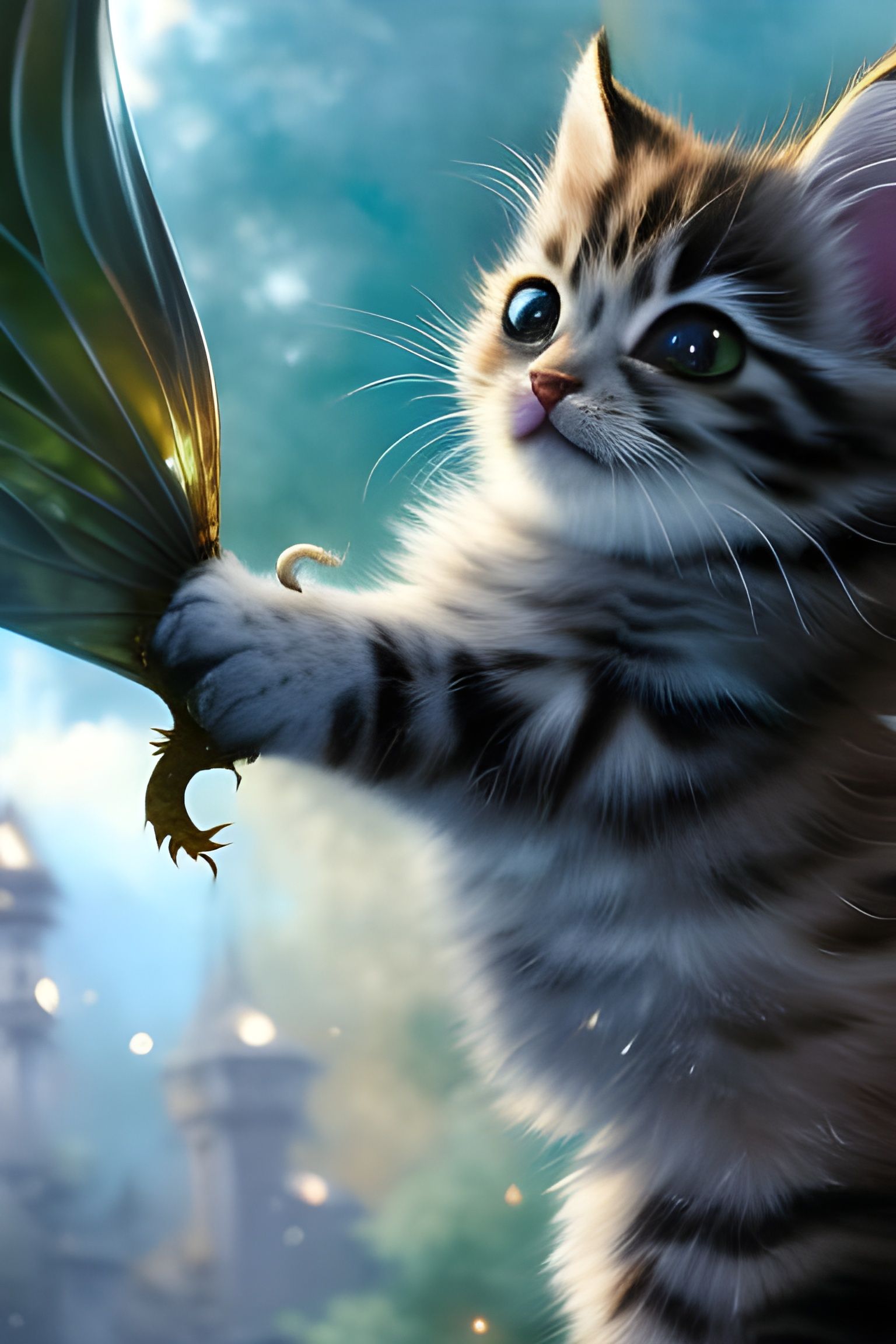 Kitten and Dragon Portrait in Anime Style