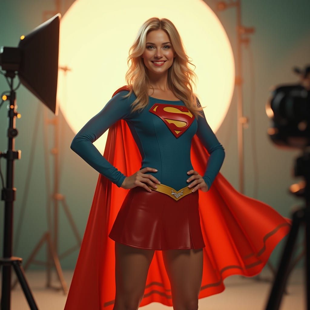 Confident Supergirl in Vibrant Studio Setting