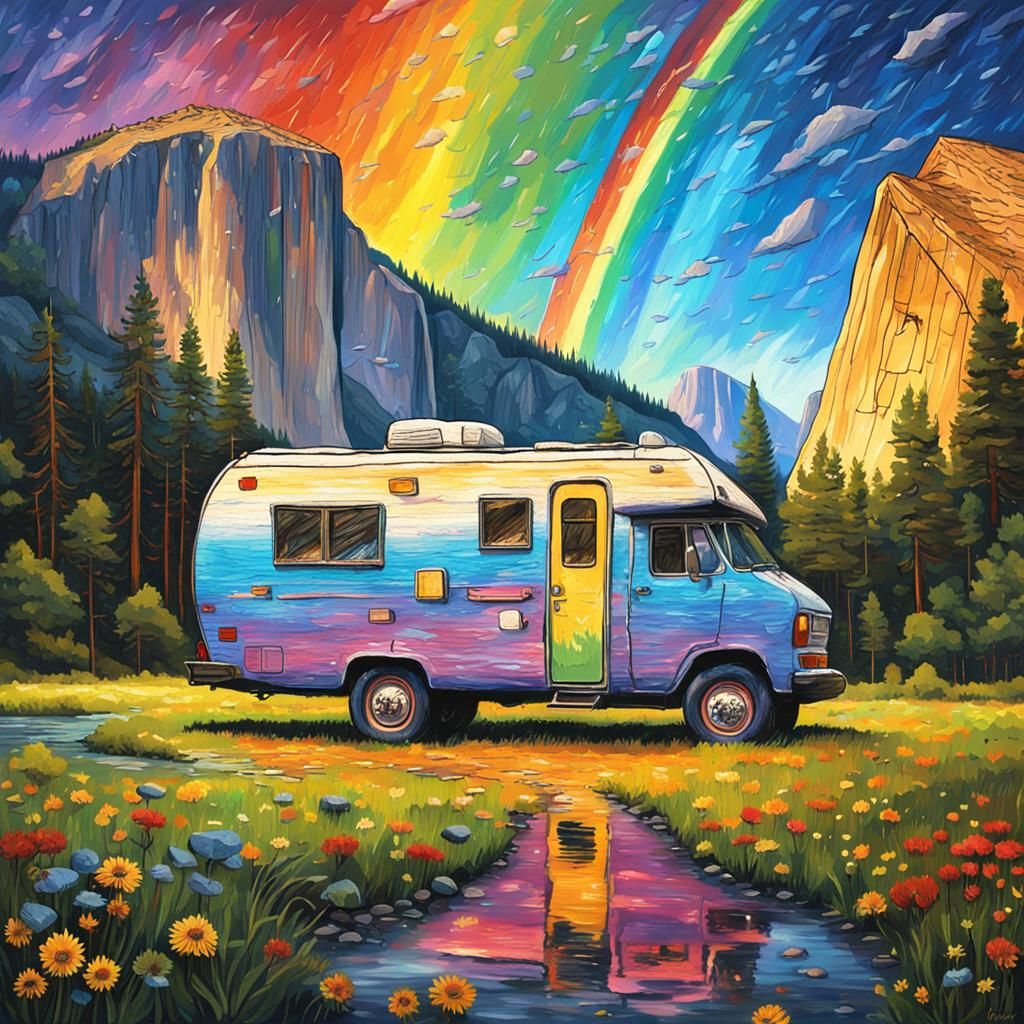 Camper in Yosemite: Van Gogh Sky