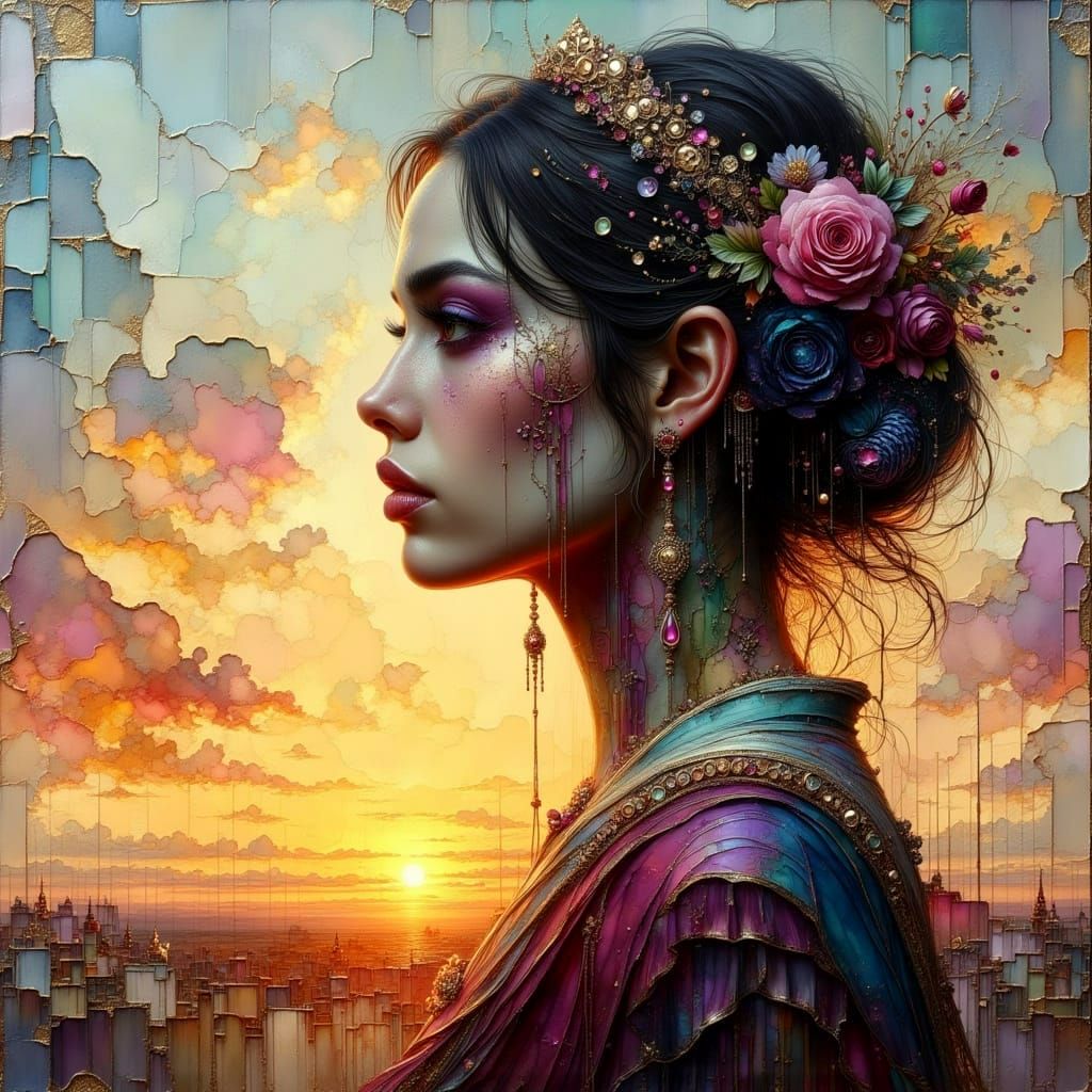 Red Rubber Ball Sunrise in Impasto Style