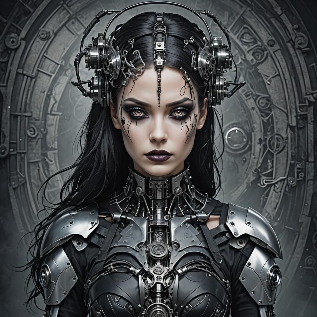 beautiful gothic cyborg woman